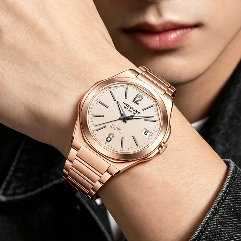 HANBORO Ultra Thin Steel King Series Men's Fully Automatic Mechanical Pearl Flywheel Fashion Watch
