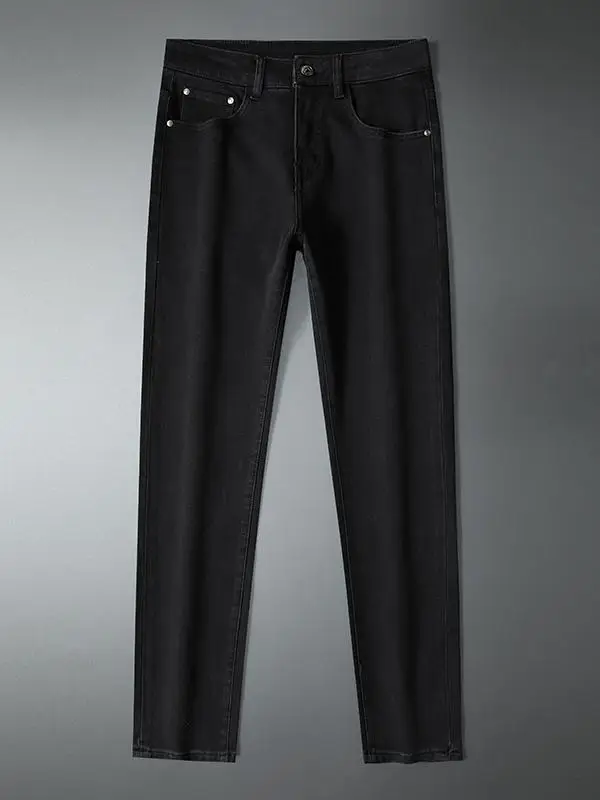 

High-End Pure Black Luxury Stretchable Casual Slim Fit Men's Jeans Three-Resistant Elastic Trendy Leisure Long Pants
