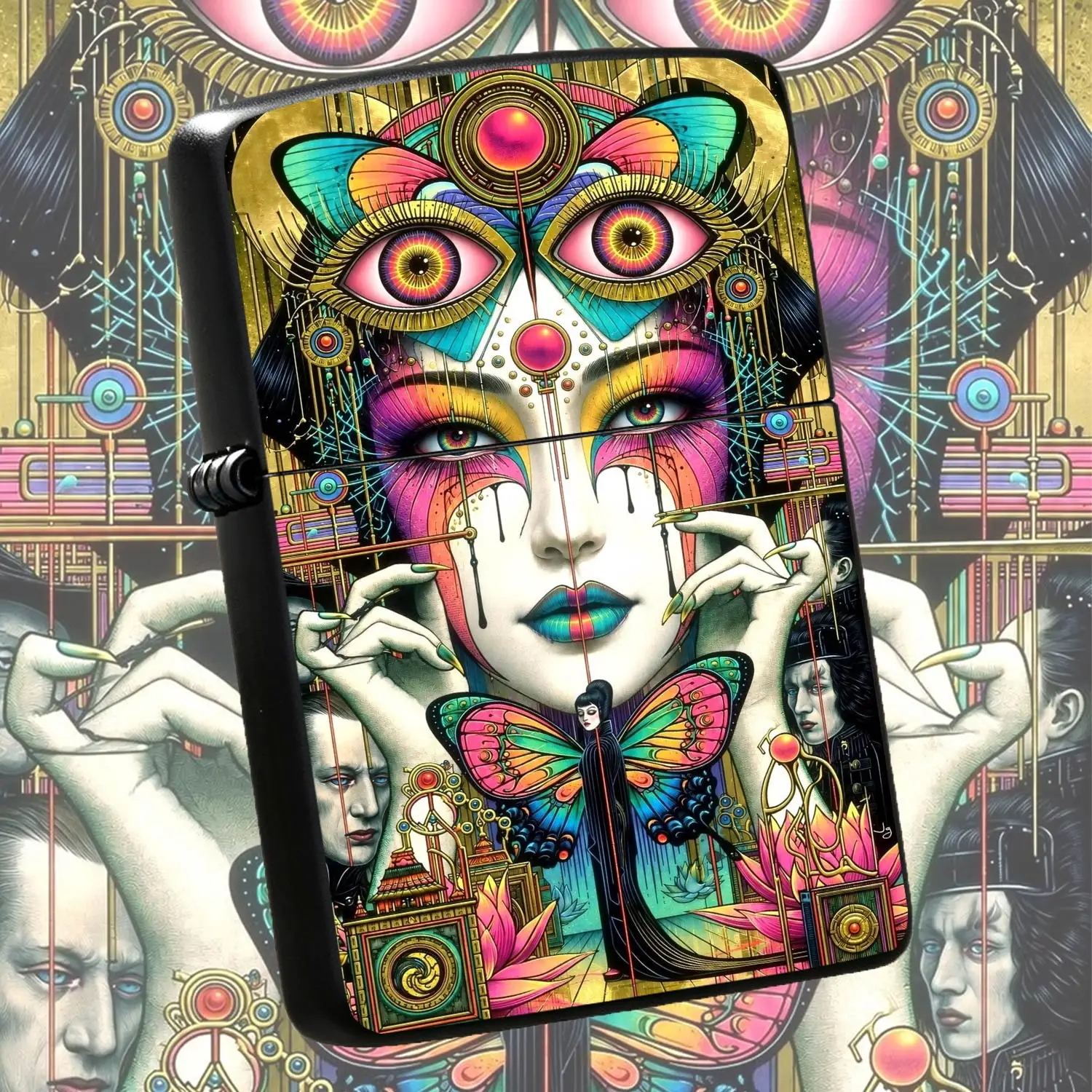 Cyber Psychedelic Dream Lighter, Retro Futurist Surreal Art Style Ornament, Trendy Portable Accessory, Unique Collectible Decor, Ideal Exquisite Gift For Various Occasions, Distinctive Stylish Daily Use Item For Art Lovers A Humorous And In