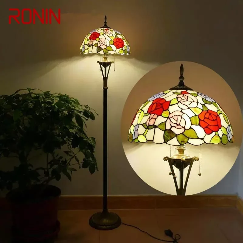 

RONIN Tiffany Floor Lamp American Retro Living Room Bedroom Lamp Country Stained Glass Floor Lamp