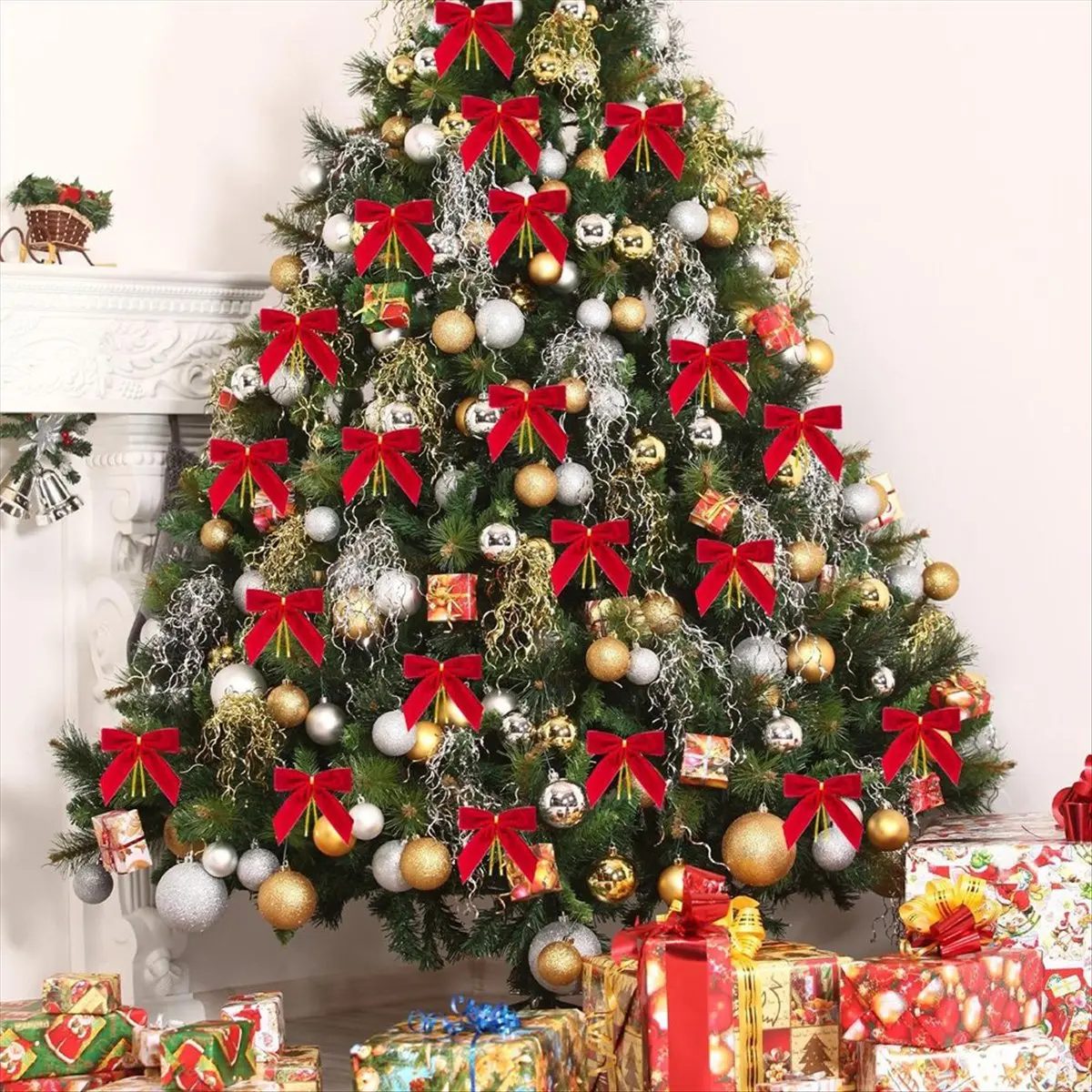 

24 шт. рождественские банты рождественские подвесные украшения красный бант елочные украшения