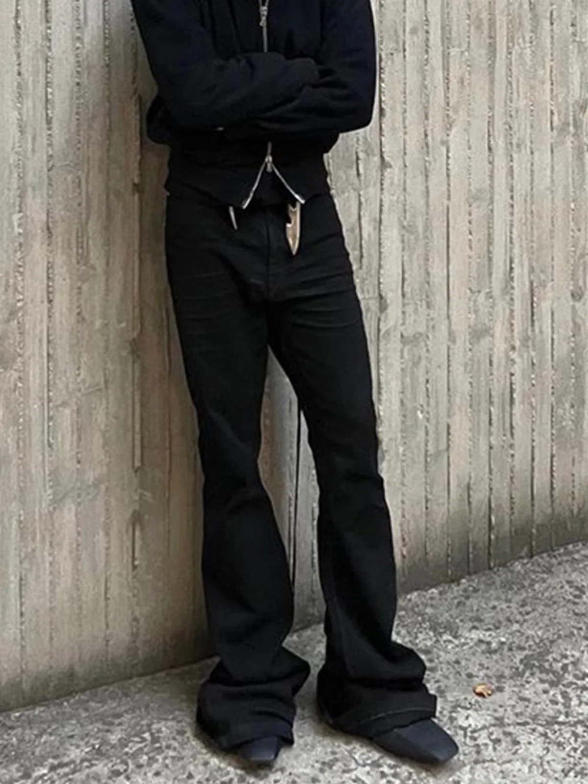 الرجال عارضة الجينز الأسود Bootcut السراويل واسعة الساق الجينز الرجال الجينز أوينز متوهج السراويل #2