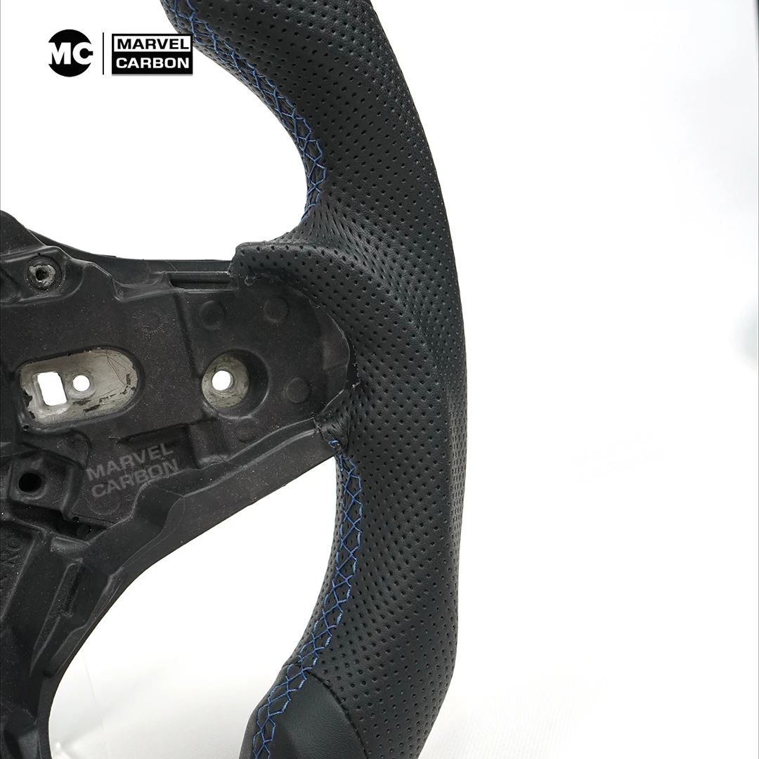 OHC لسيارة BMW G20 عجلة قيادة جلدية مسطحة مخصصة قبضة جلدية مثقوبة بدون وسادة هوائية #6