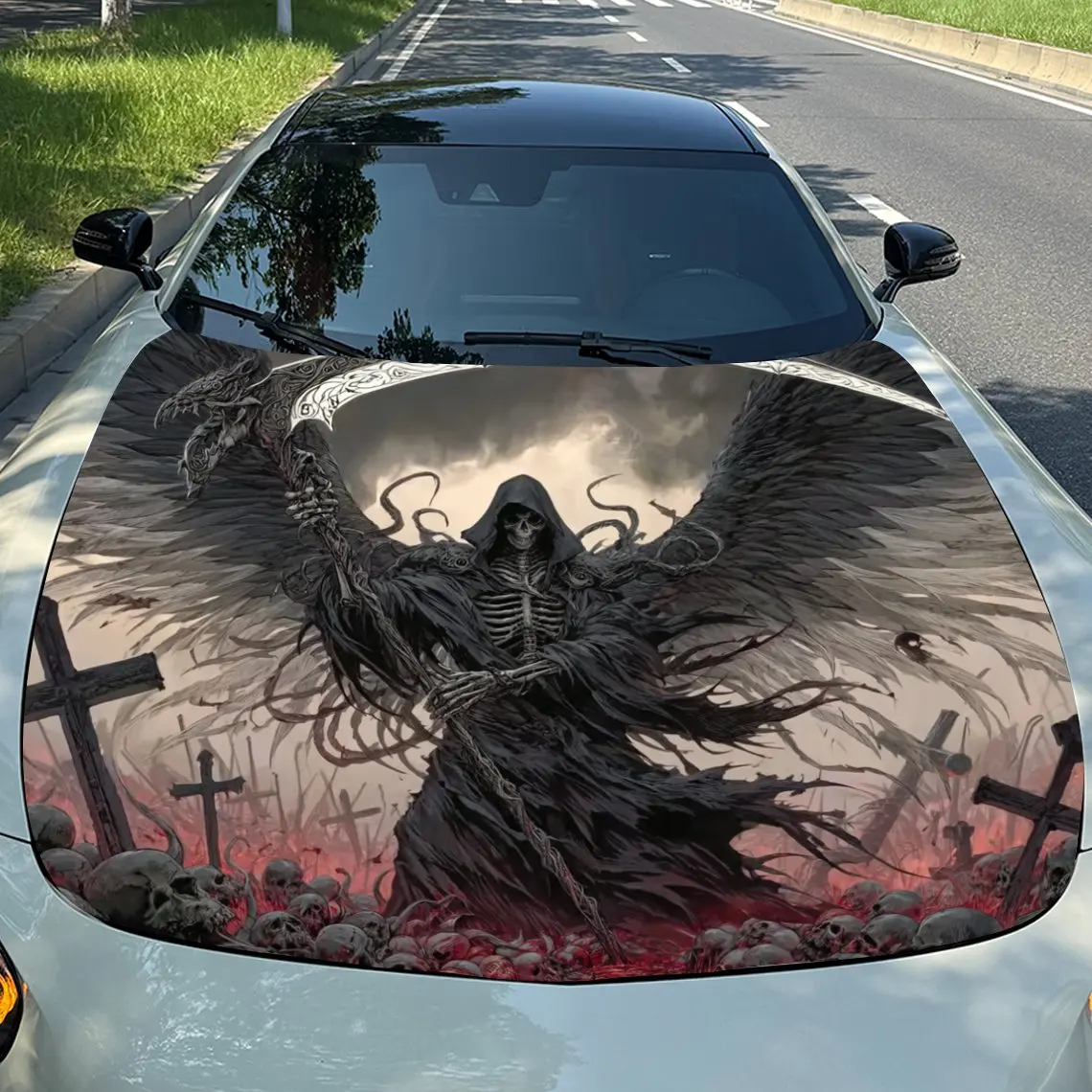 

Terror Cemetery Death Reaper Car Hood Sticker-waterproof And Scratch Resistant PVC Car Sticker, Suitable For Cars, Trucks, And S