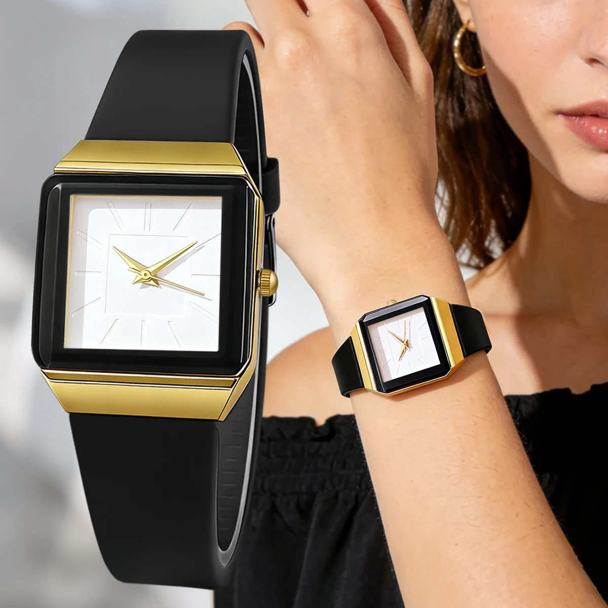 Temperament Sample Women Ladies Sport Causal Square Silicone Quartz Wrist Watches