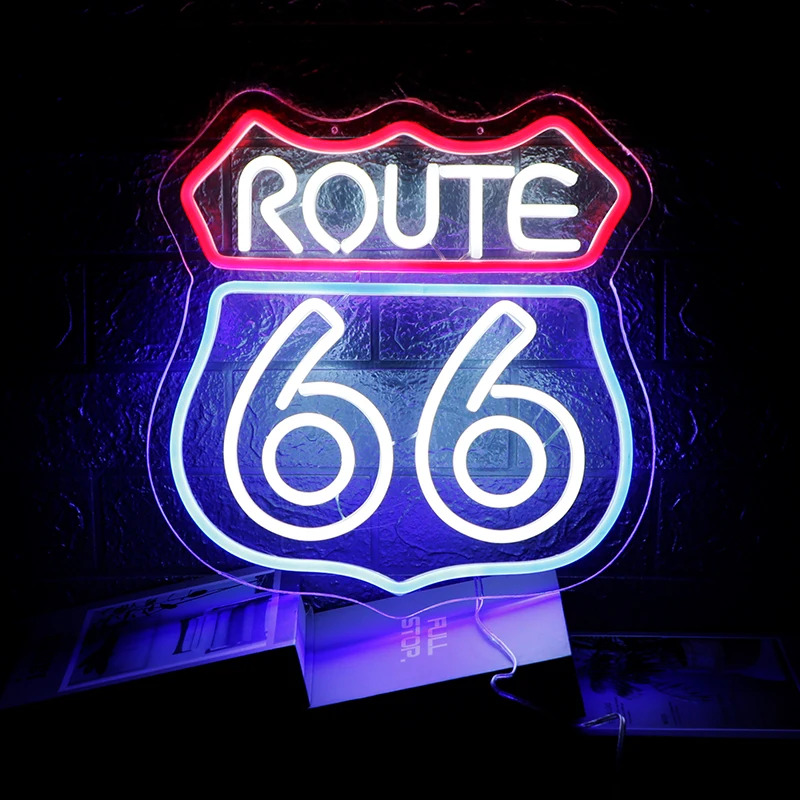 

CHUANGQI Route 66 Neon Sign Beer Bar Home Art Man Cave Neon Light Handmade with Dimmable LED Neon Lights Signs for Bedroom