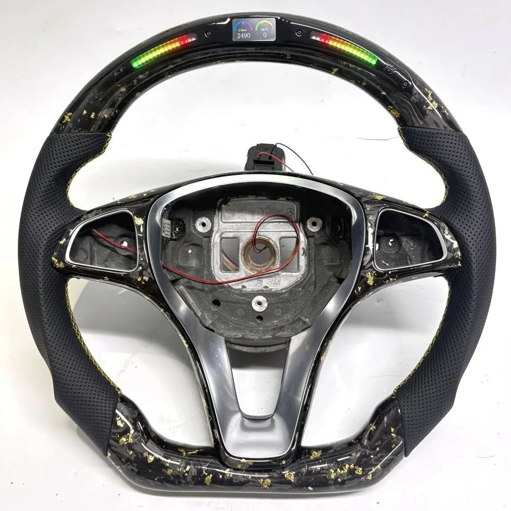 for Mercedes Benz W204 W212 W218 W117 W116 GLC CLS Class a LED Carbon Fiber Handmade Leather Steering Wheel Without airbags