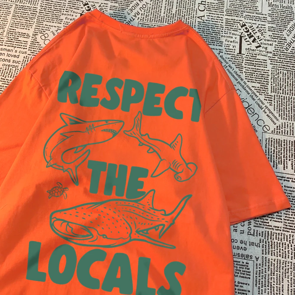 Respect The Locals Marine Animals Men Women T Shirts Cotton Sweat T Shirt Casual Loose Tee Clothes Harajuku Clothing Couple