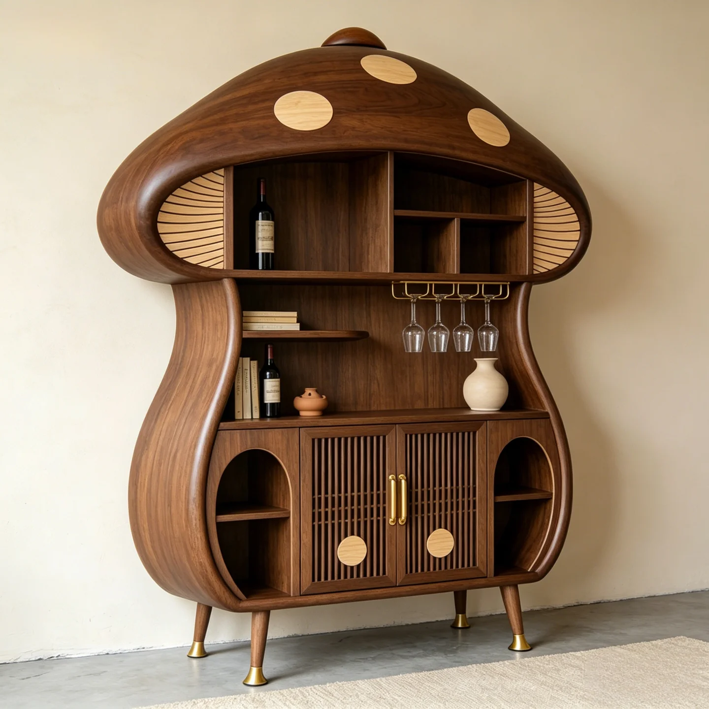 New Chinese creative mushroom shape solid wood dining side cabinet multi-functional locker decorative wooden wine cabinet