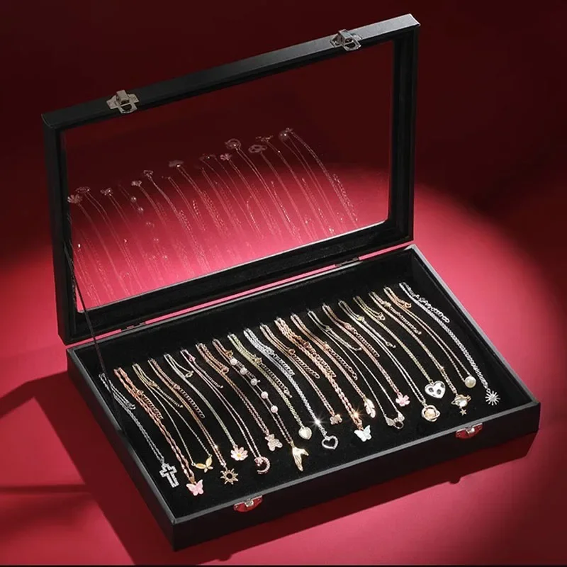 

Новый черный жемчужный ожерелье, шкатулка для хранения ювелирных изделий, чехол с крышкой, пылезащитный стеклянный длинный браслет, бусины, толстый держатель для ожерелья