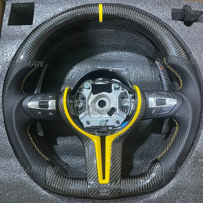 

Car Steering Wheel For BMW M3 M4 M5 M6 F10 F11 F07 F01 F02 F07 F12 F20 F21 F22 F23 F30 F31 F33 F15 F16 Carbon Fiber Yellow Line