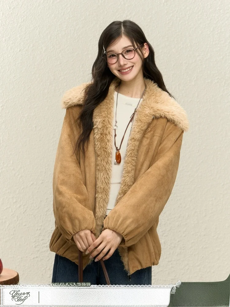 

ELEVEN SP Winter Fur Collar All-Match Commuter Korean Sle Leather Fur Inteated Long Sve Women's Coat Warmth Guaranteed