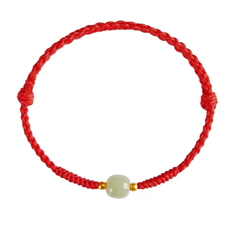 Natural Hetian Jade Zodiac Year Handwoven Red String Bracelet Couple Jewelry Festival Gift