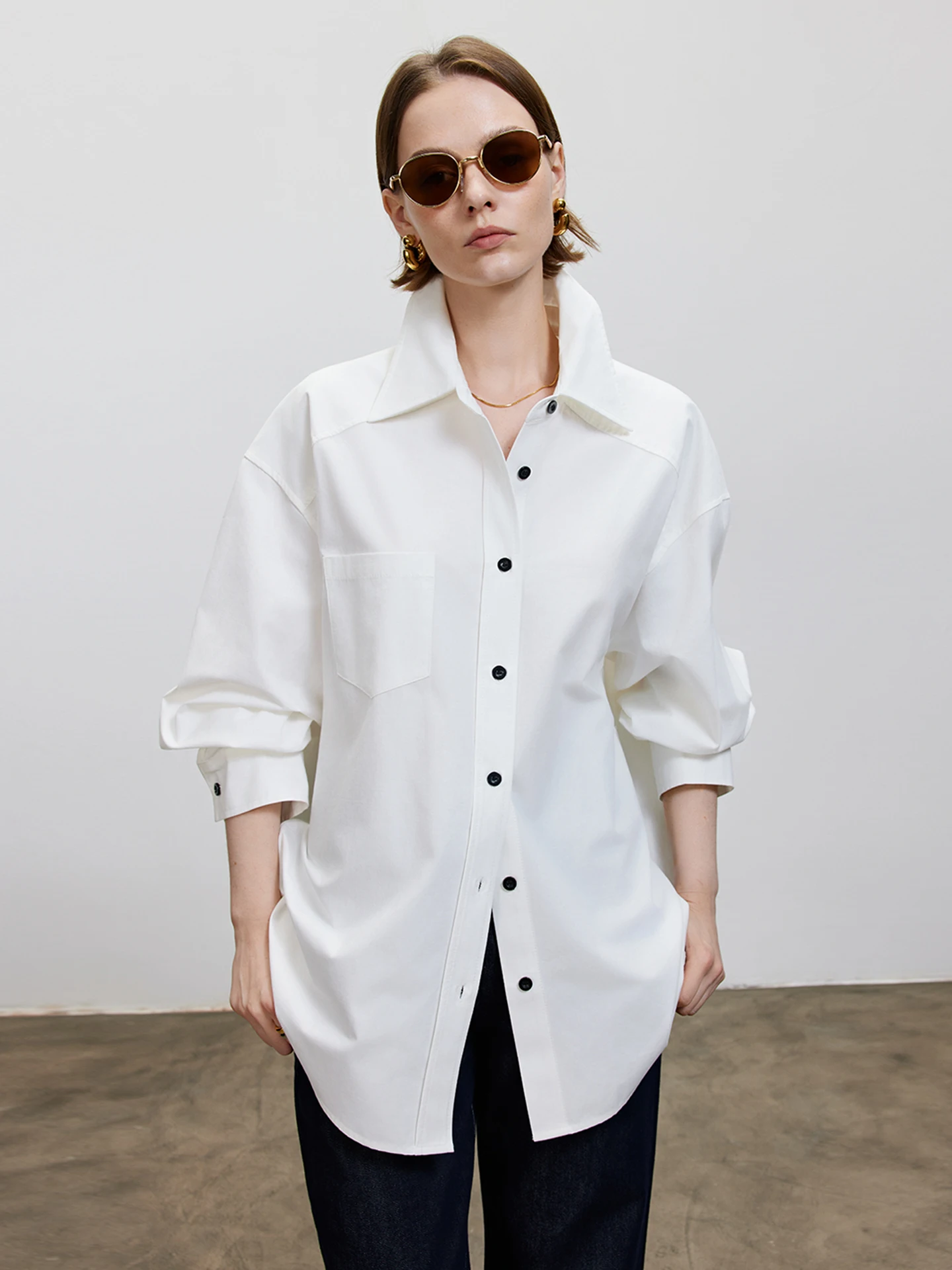 

LUR Comfortable Cotton Casual Long Sleeve White Shirt Women's Fashionable Versatile Top High-End Feelings Autumn New Style