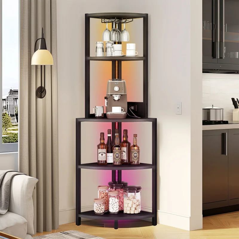 Custom.Phabules Black Corner Cabinet with Lighting Shelf, Glass Display Stand & Versatile Storage - Christm