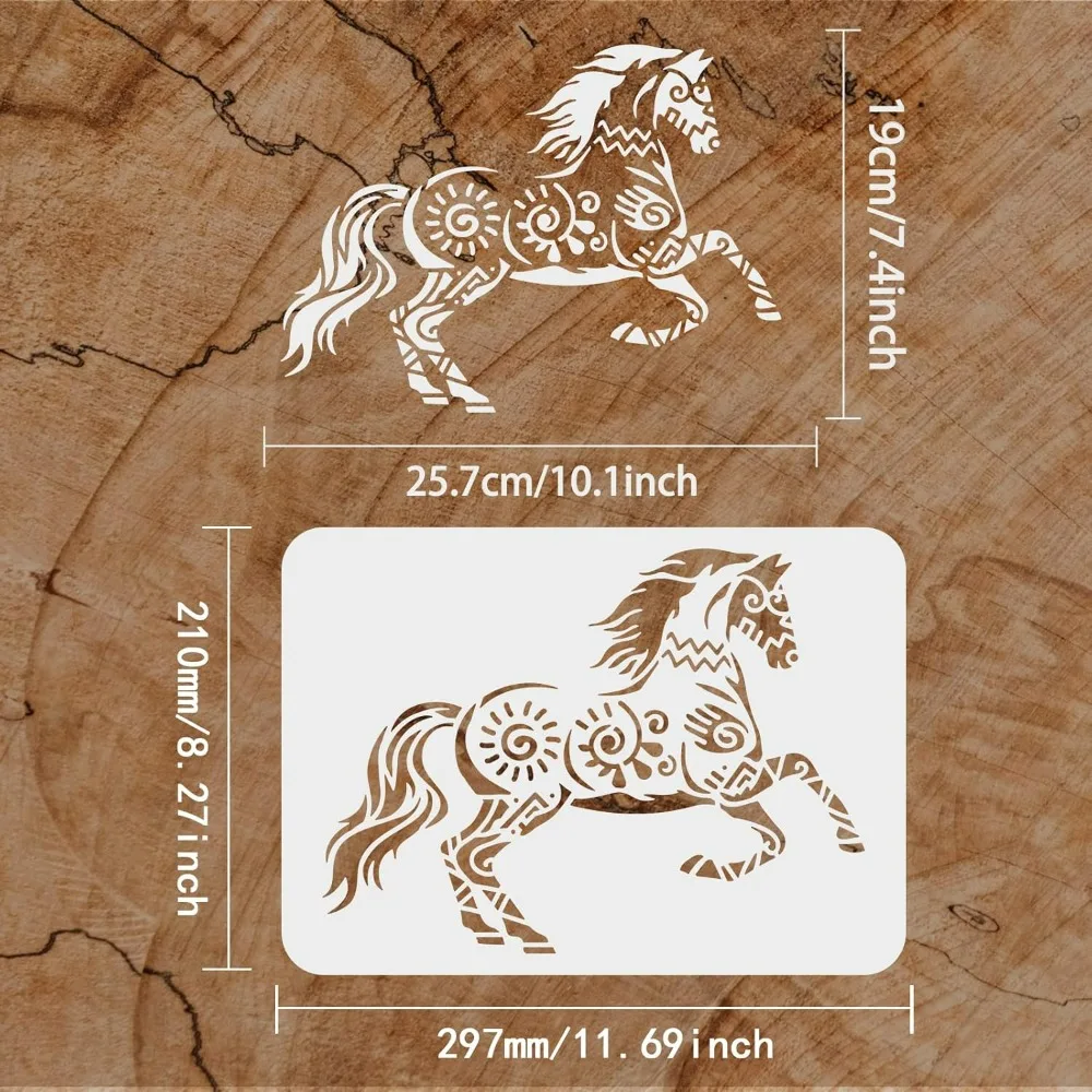 Horse Stencil for Painting 11.7x8.3 inch Reusable Galloping Horse Painting Stencil Traditional Indian Graffiti Pattern Horse