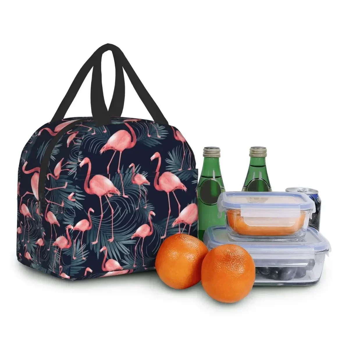 Summer Flamingo Insulated Lunch Bags for Outdoor Night Vibes Tropical Leakproof Food Thermal Cooler Lunch Box Women Men