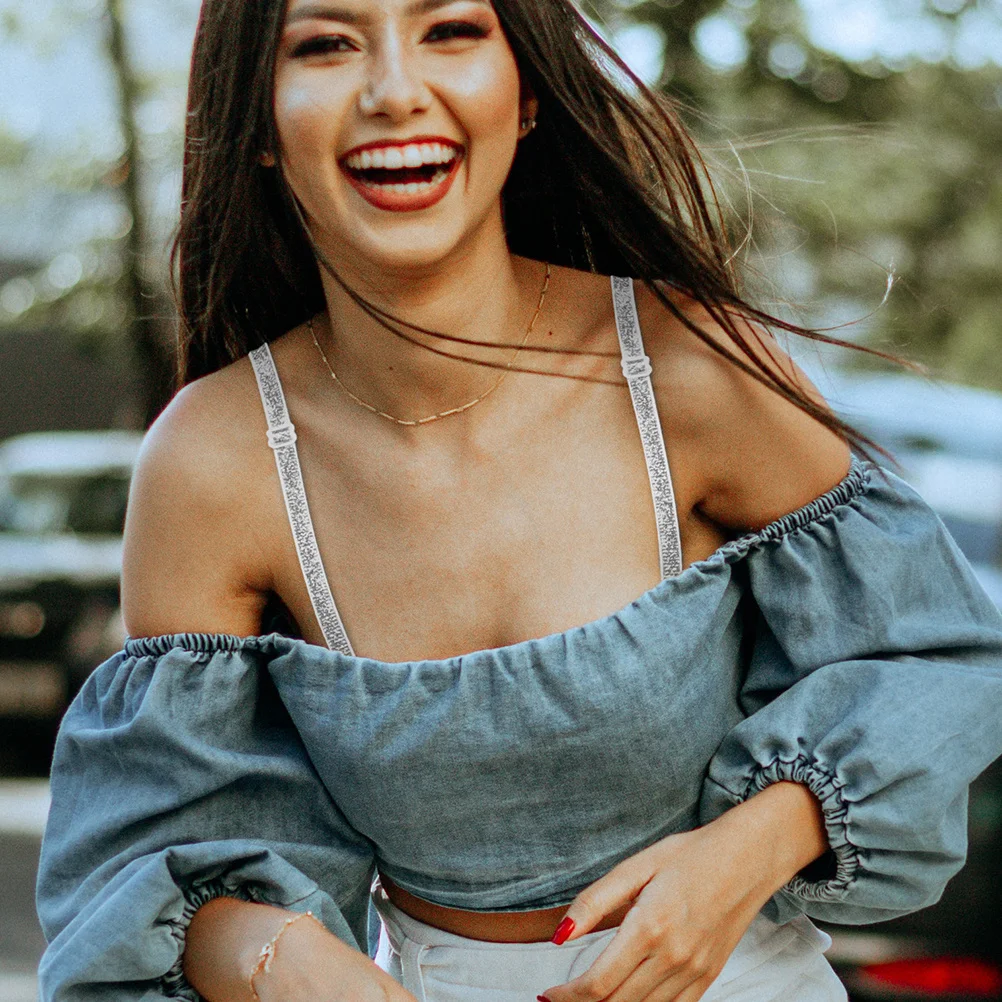 2Pairs Sparkling Adjustable Glitter Bra Shoulder Straps Elastic Non-Slip Removable Strapless Dress Extensions Wedding Lingerie