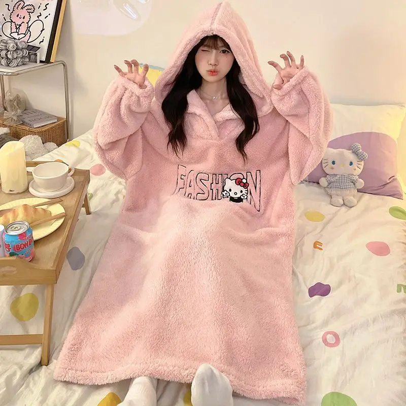 

Sanrio ночная рубашка с героями мультфильмов «Hello Kitty», осенние пижамы, милые модные удобные новые стильные креативные горячие продажи, мягкие элитные подарки