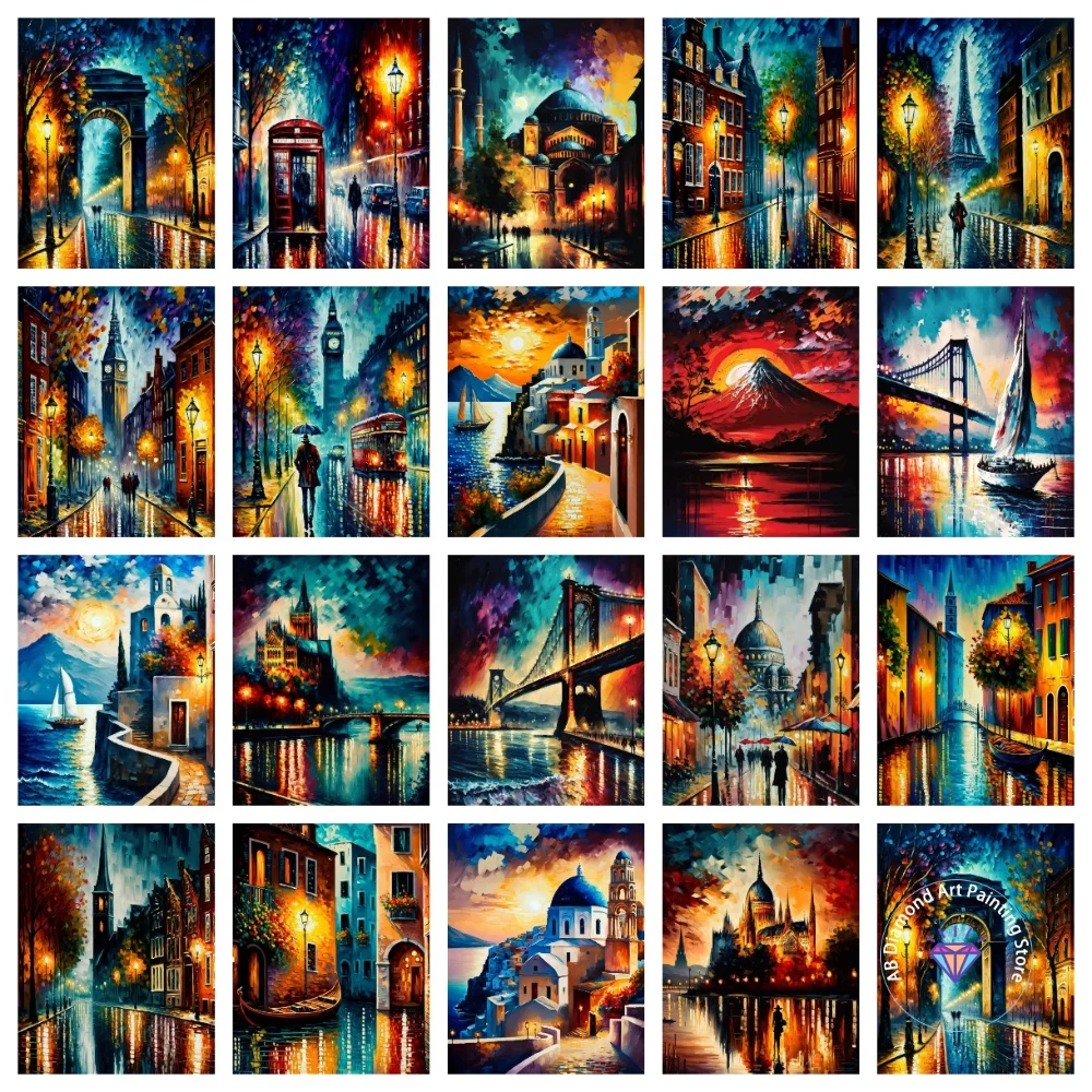 

Colorful City Landscape AB Diamond Painting Kit Square Round Diamond 5D DIY Mosaic Handmade Art Adult Exquisite Gift Home Decor