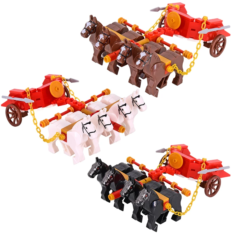 Medieval Age Castle Royal King's Knight Rome Spartacus Chariot Siege Engine Model Building Blocks Bricks Toys for kids Gift