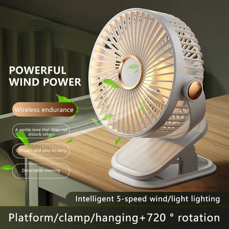 

USB Hanging Fan With Battery 10000mAh Portable Conditioner Table Clip Fan High Wind Long Life Night Light Fan Versatile Summer