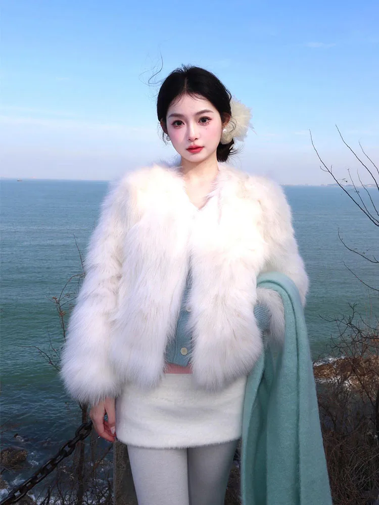 

Sweet Cute ort Women's Fur Coat 2025 New Design Inteated Leather And Fur Warmth 3D Effect College Sle Straight Hem