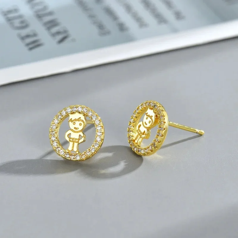 Open Circle Halo Kids Silhouette Stud Earrings Boy & Girl Option CZ Family Keepsake Women Sentimental Jewelry