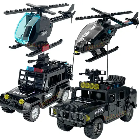 Militarys Riot Truck Hubschrauber Camouflage Commando Wranglers Auto Off Roader Bausteine Klassische Modell Sets Ziegel Kinder Kits