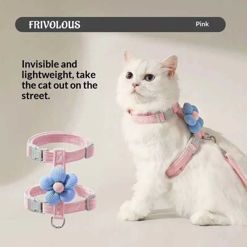 Cat Harness And Leash Set Flower Decor Adjustable Escape Proof Vest Walking Lead Rope For Small Pet Kitten Puppy Outdoor Use