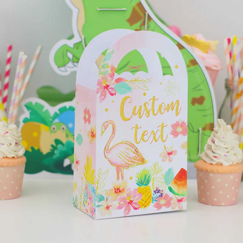 Flamingo Themed Peronalized Birthday Party Favor Box Treat Bag Candy Goodies For Kids Celebration Decoration