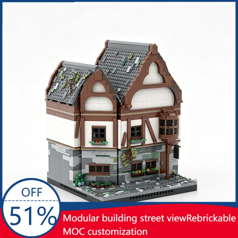 NEW 2340 PCS Customize Medieval Tavern Modular Building MOC Model Custom Building Blocks Assembly Educational Toy Gift For Kids