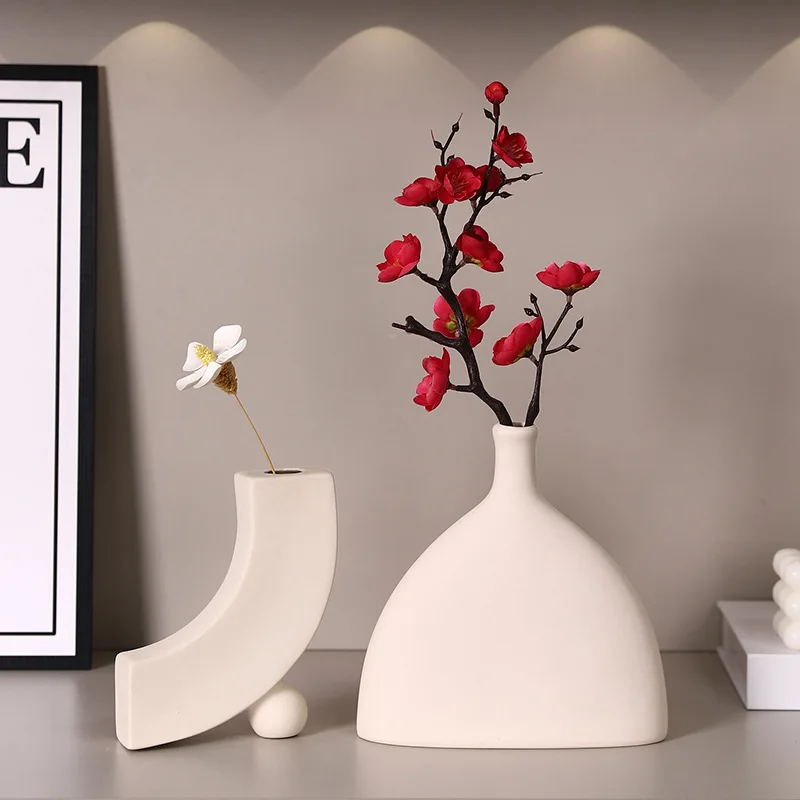 

Cream White Ceramic Art Vase, Dried Flower Arrangement Decoration, Living Room TV Cabinet, Bedroom Desktop Home Decoration
