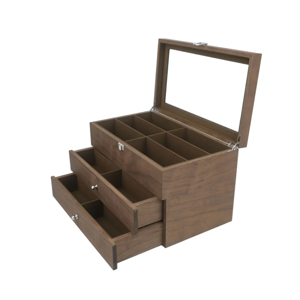 3-Layer Wooden Sunglasses Organizer with 18 Slots Glasses Storage Box Organizer Eyewear Sunglass Display Case Jewelry Box Gifts