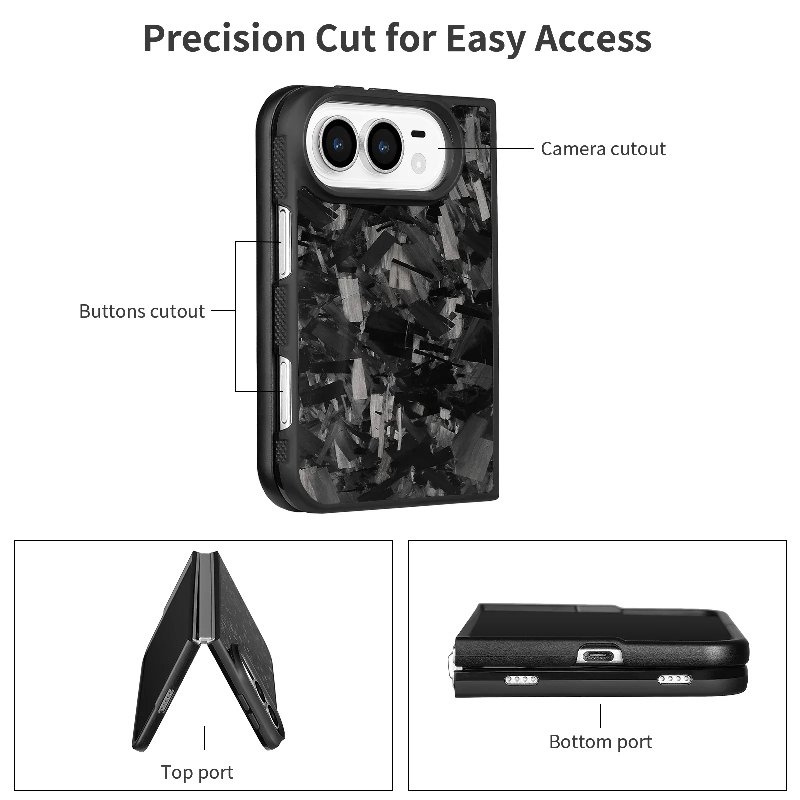 Forged Carbon Fiber Premium Magnetic Phone Case for iPhone Duo, Foldable MagSafe Shockproof Anti-Slip Wireless Charging Cover