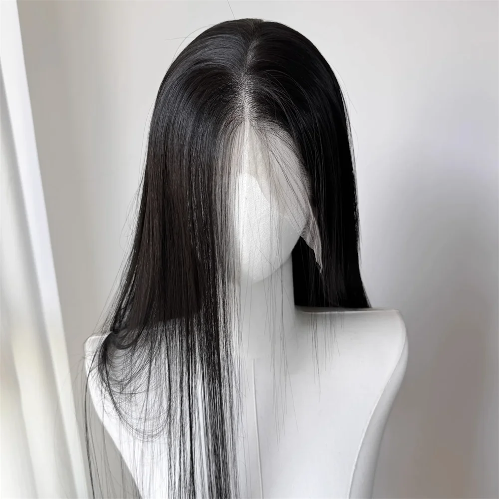 

13x4x1 Soft Long Straight Heat-Resistant 26Inch Black Lace Front Wig For Women With Synthetic Preplucked Glueless Baby Hair