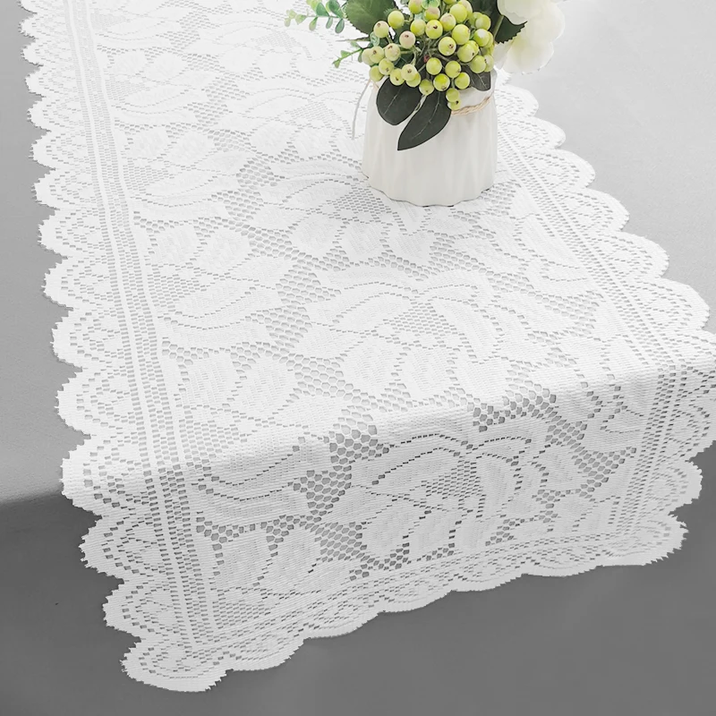 Modern minimalist white lace table runner-Nordic style table decoration set linen tablecloth is suitable for kitchen restaurants