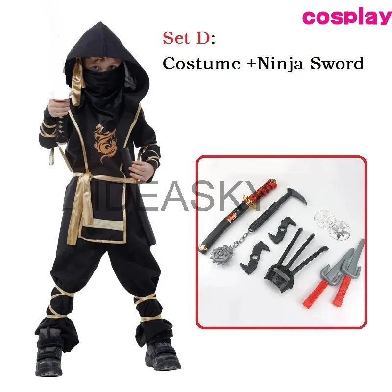 Halloween Costume For Kids Christmas New Year Black Boys Ninja Assassin Warrior Purim Costumes For Children Cosplay Boy Party D