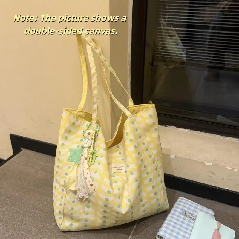 1 Stück Koreanischer Stil Wendbare Canvas-Tragetasche Große Kapazität Lässige Schultertaschen für Frauen Studenten Arbeit Geschenk Einkaufstaschen – Detail 3