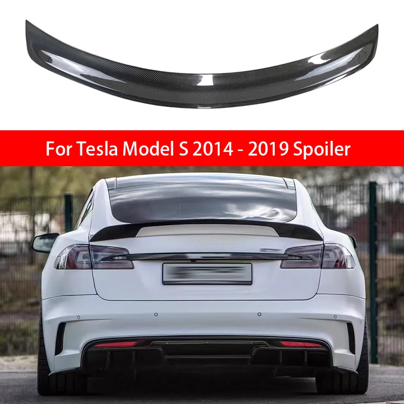 For Tesla Model S 2014 2015 2016 2017 2018 2019 Real Carbon Fiber Rear Trunk Spoiler Tail Boot Racing Trunk Wing Car Styling