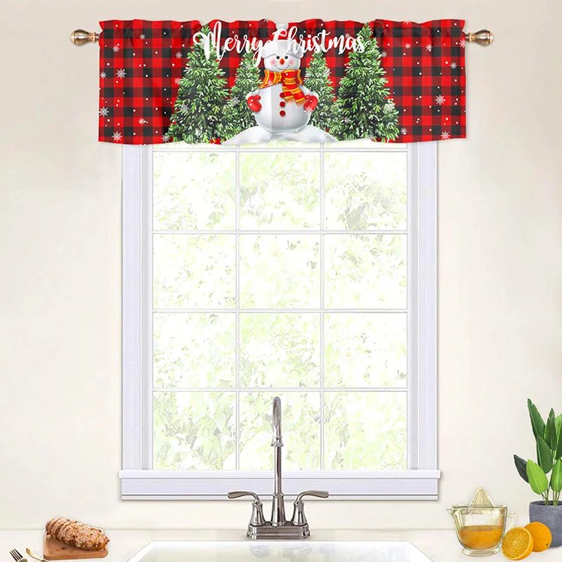 Xmas Snowman Small Curtain Home Decor Bedroom Kitchen Festival New Year Window Adornment Christmas Tree Print Short Curtain