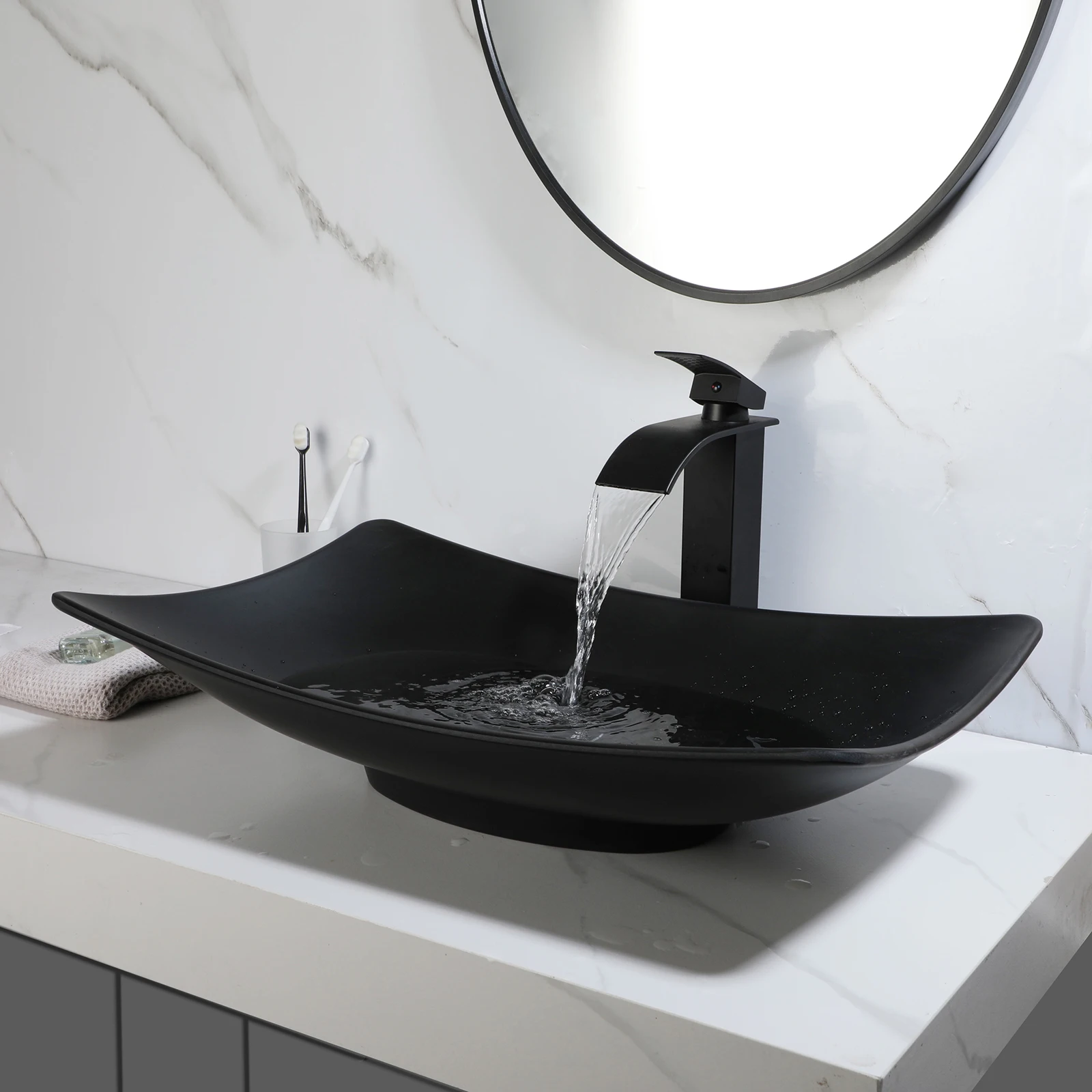 ZAPPO Commercial Bathroom Vessel Sink Large Vessel Sink Bowl With Faucet Above Counter Top Oval Bowl Sinks For Bathroom,Hotel