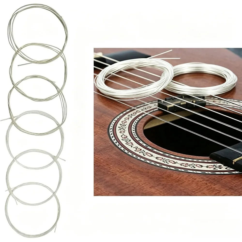 Classical Guitar Strings, Full Set 6pcs Clear Nylon Guitar Strings, Silver Plated Wound, Standard Tension for Classical Guitar