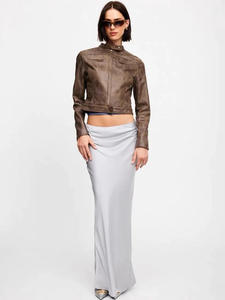 

Винтажная американская кожаная куртка Lion в стиле стритвир, байкерская куртка из выцветшей искусственной кожи с длинными рукавами и застежкой-молнией