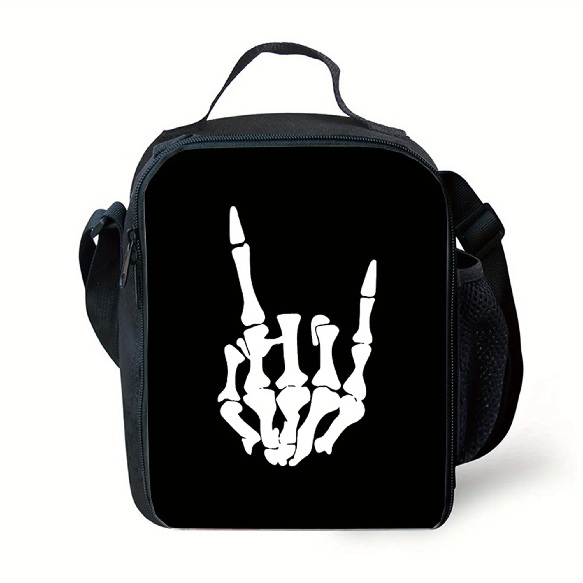 Skull Finger Pattern Lunch Bag Fashion Thermal Insulation Bag Large-capacity Outdoor Picnic Bag Practical Back-to-school Gift