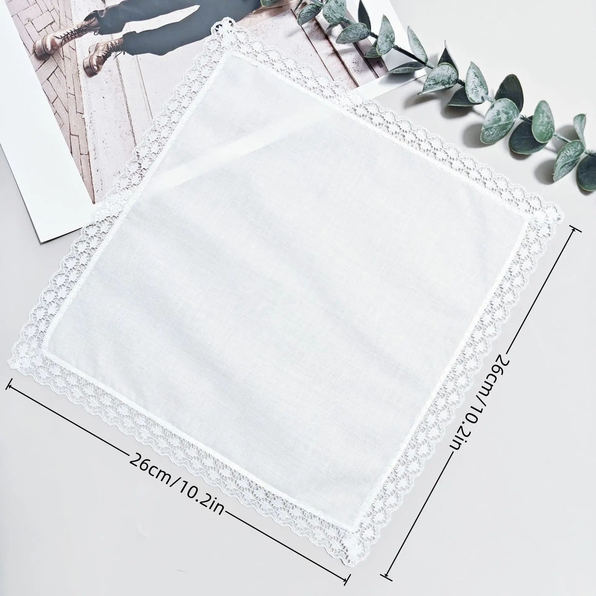 6Pcs Wedding Season Cotton Lace Handkerchief Happiness Handkerchief DIY Embroidery Printing Handmade Pure White 25cm