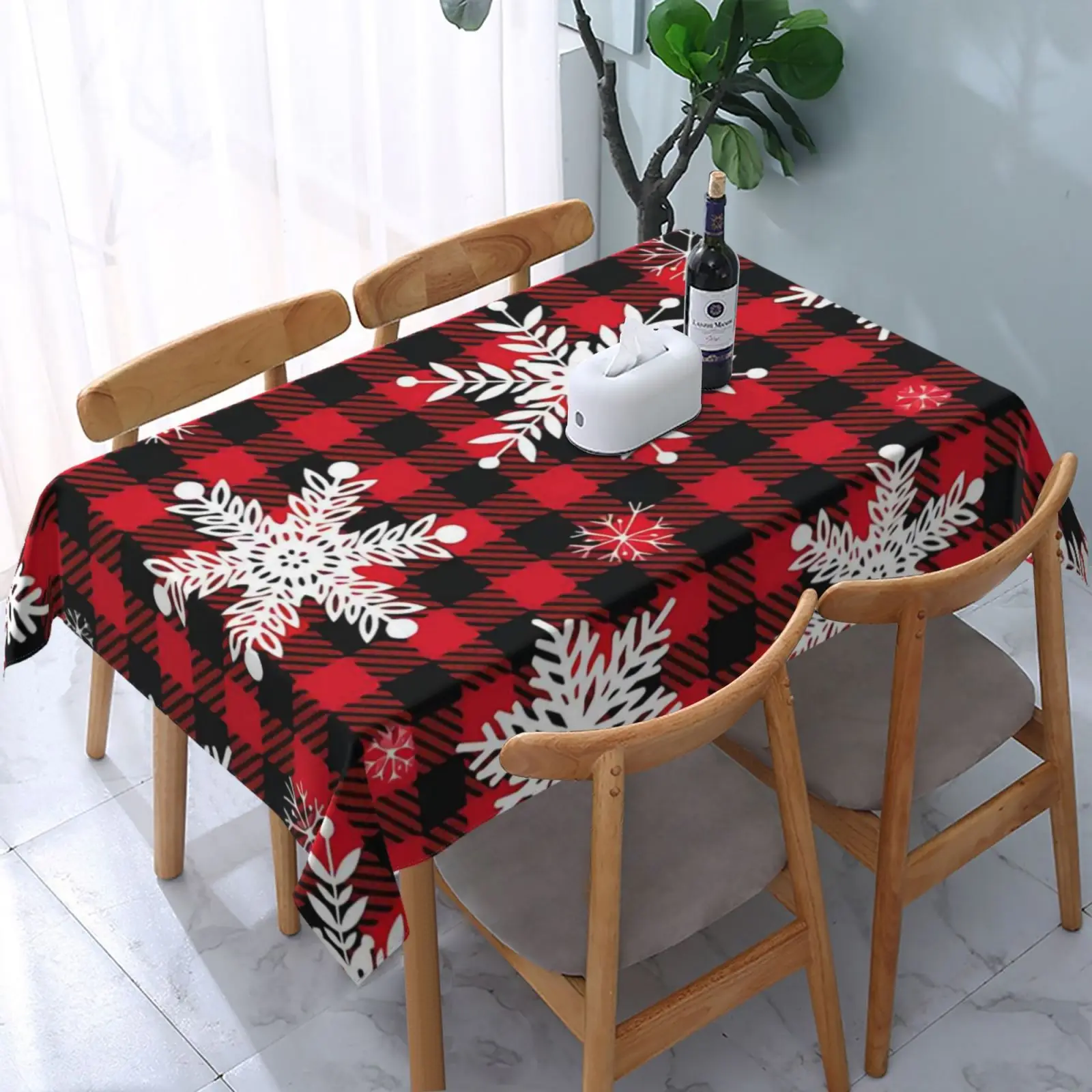 Christmas holidays and rectangular red check snowflake tablecloths decorated for holiday parties Waterproof tablecloths decorate