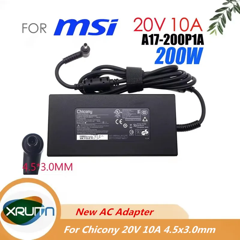 Genuine OEM Chicony 20V 10A 200W A21-200P2B A200A022P Laptop AC Adapter Charger for MSI Stealth 14 Studio MS-14K Gaming Notebook