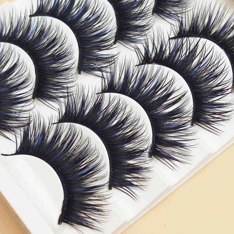 Накладные ресницы YOKPN Blue Black, густые, длинные, реалистичные, мягкие, для сценического макияжа, 5 пар