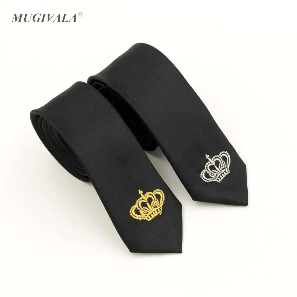 Fashion Crown Pattern Leisure Slim Narrow Arrow Necktie Skinny Solid color Satin Brand Corbatas Tie For Men